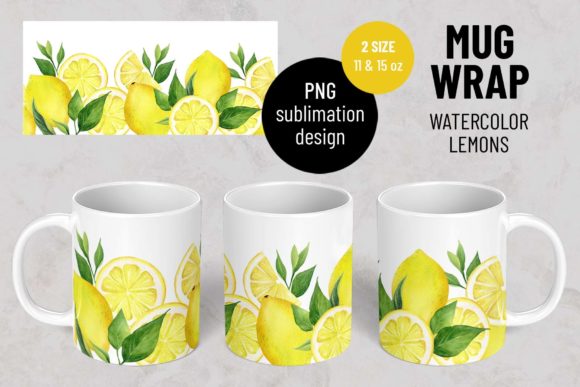 Download Watercolor Lemons. Sublimation Mug Wrap. - Sublimation mug wrap Collection