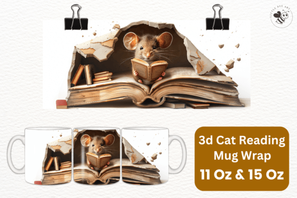 Download 3d Cat Reading Mug Wrap Template - No 11 - Mug wrap template Collection