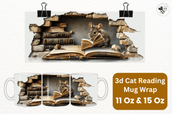 Download 3d Cat Reading Mug Wrap Template - No 10 - Mug wrap template Collection